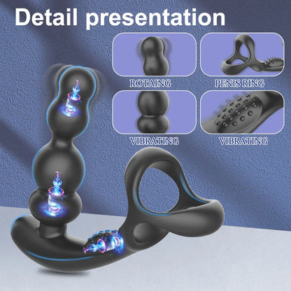 360° Rotate Anal Plugs Cock Ring Vibrating Male Prostate Massager Masturbator Vibrator Wireless Control Anal Plugs for Men