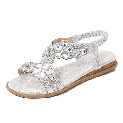 Plus Size 36-46 Shoes for Women Rhinestone Sandals Elastic Band Beach Shoes Fashion Casual Open Toe Sandalias De Mujer