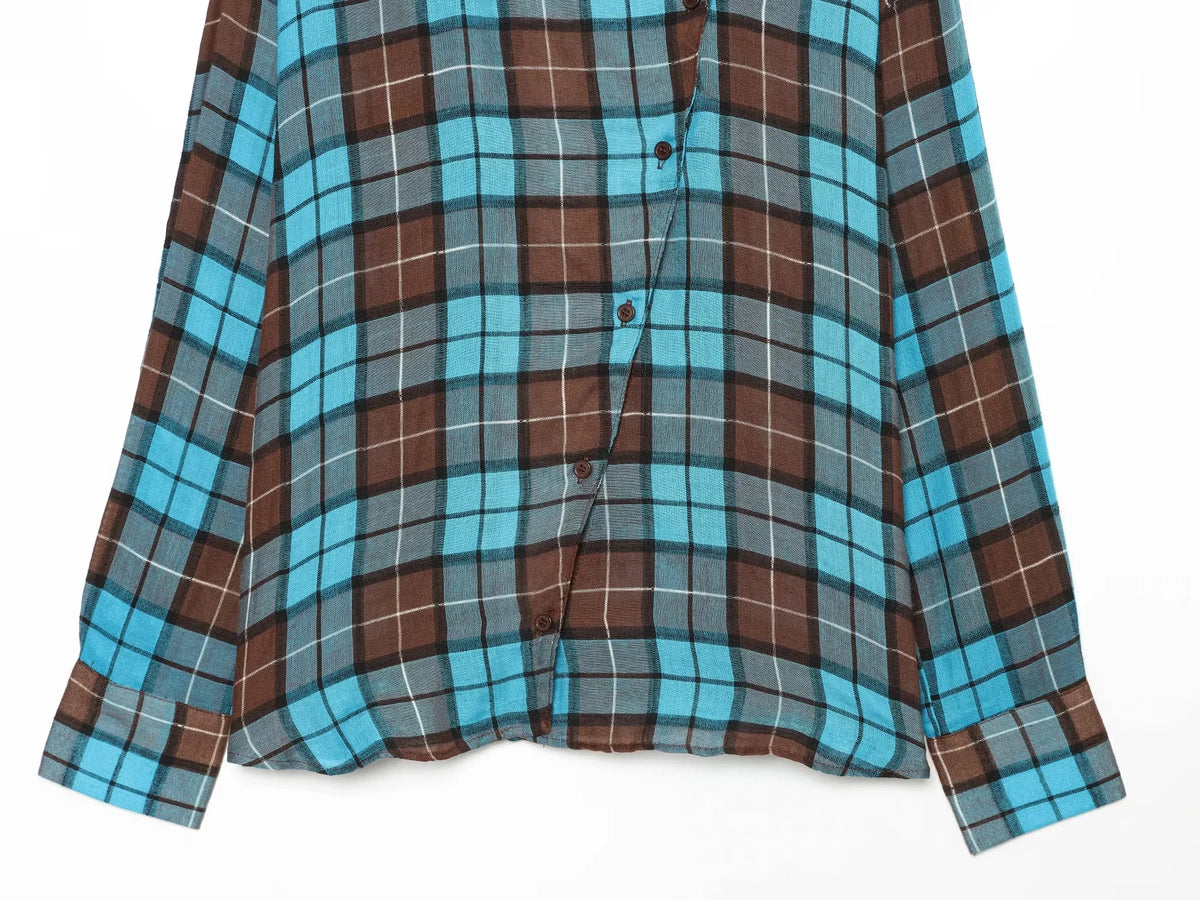 KONDALA Women Elegant Chic Plaid Skirt Set Vintage Casual Button Shirt,Belt Irregular Hem Skirt 2026 Fall Trendy High Street Set
