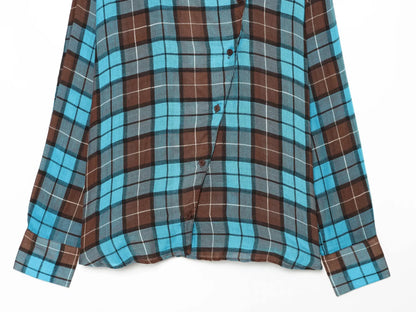 KONDALA Women Elegant Chic Plaid Skirt Set Vintage Casual Button Shirt,Belt Irregular Hem Skirt 2026 Fall Trendy High Street Set