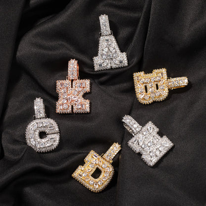 Uwin Custom Vertical Initial Letter Pendant Mixed Inlay Irregular Shape Cubic Zircon NamePlate Necklace Hiphop Jewelry