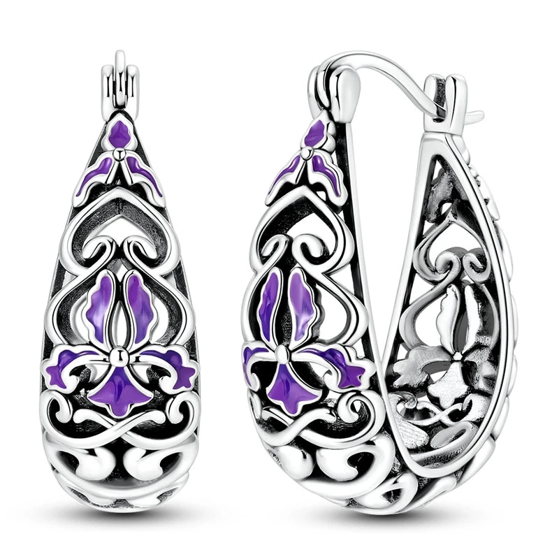 Original 925 Sterling Silver Hoop Earrings Women's Fashion Jewelry Butterfly Iris Lily of the Valley Tulip Flower Luxury Earring