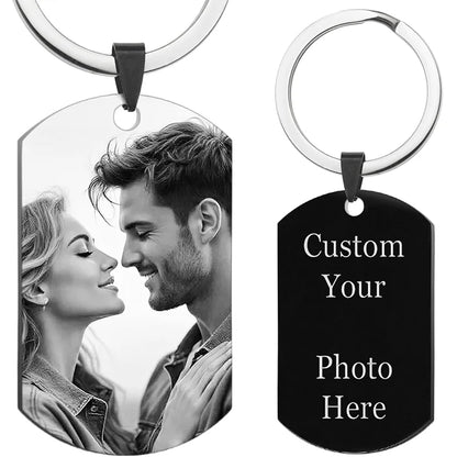 Personalized Photo Keychain, Custom Laser-Engraved Portrait Keychain, Stainless Steel Black Military Tag Pendant, Wedding Thank You Letter Keychain Gift, Valentine's Day Commemorative Keychain, Anniversary Gift