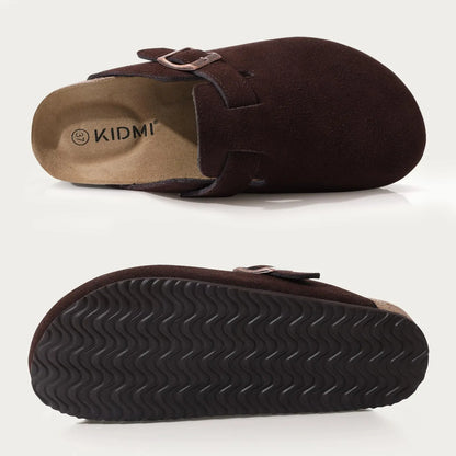 Litfun Suede Women's Clogs with Adjustable Strap Cork Footbed Leather Mules with Arch Support Unisex Outdoor Clogs Potato Shoes
