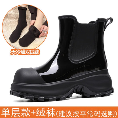 Women's rain boots, spring and autumn outdoor thick-soled low-cut non-slip height-increasing outdoor rain boots/overshoes