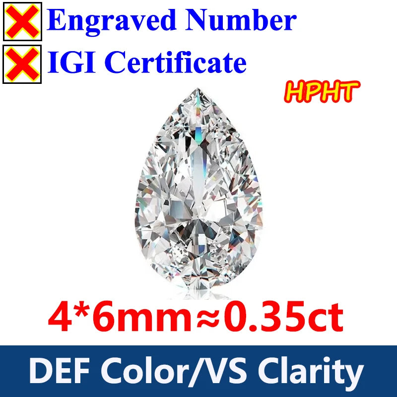 GH Color Oval HPHT Lab Grown Diamond No IGI Certificate 3EX DEF Color VS Clarity Pear CVD Lab Grown Diamond Gems