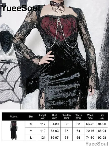 Halloween Gothic Grunge Punk Women Dress Long Sleeve Lace Slim Black Dresses 2026 New Y2K Harajuku Lolita Fairy Core Party Dress