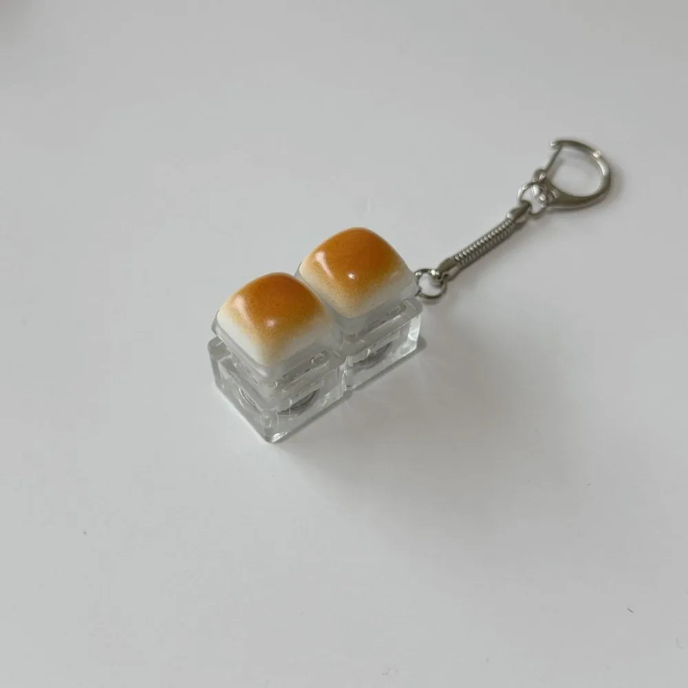 Creative Bread Keyboard Keychain Mechanical Keyboard Decompression Toy Keyring Bag Pendant Soft Finger Button Keychain