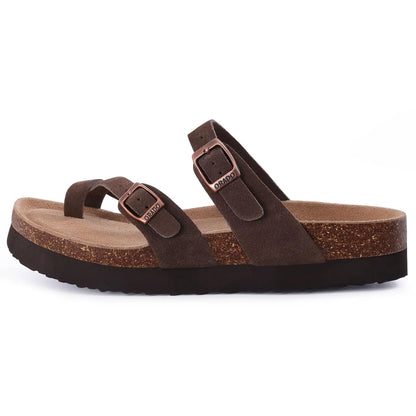 CRACOMIN Platform Suede Sandals for Women With Adjustable Buckle Outdoor Cork Beach Shoes Fashion Thick Sole Women's Slippers