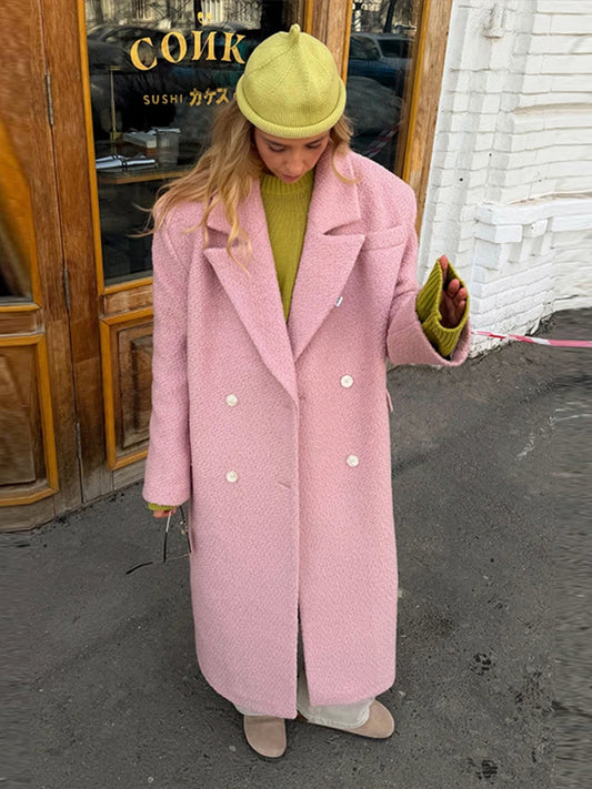 2026 Autumn Winter Solid Women's Woolen Overcoat Urban Long Sleeve Lapel Button Female Outwear Elegant Fashion Lady Overcoats