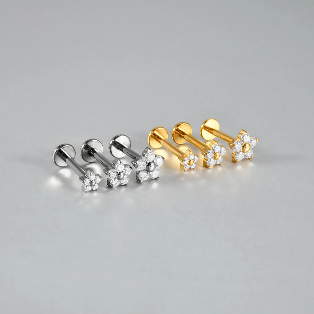 1/5PCS F136 Implant Titanium Earrings Stud,Trendy Flower Zirconia Cartilage Earrings,Tragus Conch Helix Piercing Jewelry