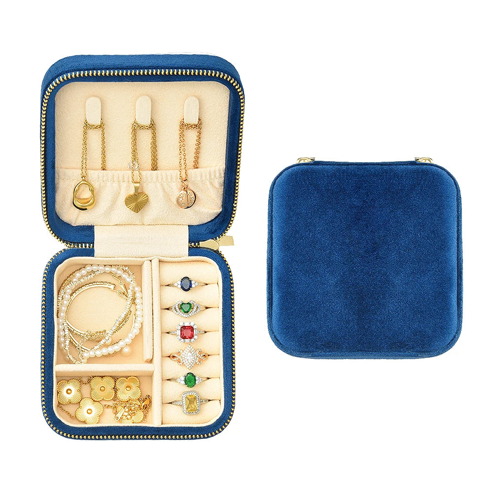 TAIMY Luxury Velvet Jewelry Box Mini Portable Travel Personalise Custom Logo Jewellery Box Square Ring Earrings Storage Case