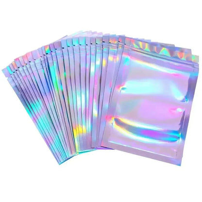 40 PCS Holographic Bag Laser Rainbow Pattern Self Sealing Bag Candy Bag and Front Window Sample Bag