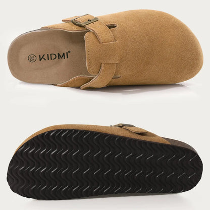Litfun Suede Women's Clogs with Adjustable Strap Cork Footbed Leather Mules with Arch Support Unisex Outdoor Clogs Potato Shoes