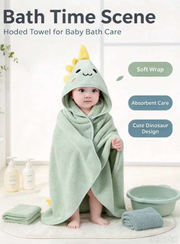 HTMCK Coral Velvet  Cape Bath Towel Newborn Bath Wrap Bath Towel Cute Cartoon Cape Bathrobe