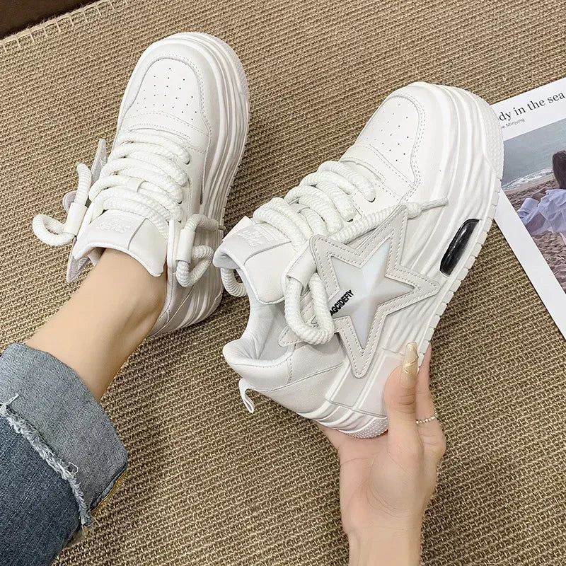 Star Designer Lightweight Sports Shoes Casual Solid Thick Sole Platform Sneakers Lace Up Anti-slip Round Head Shoes For Women