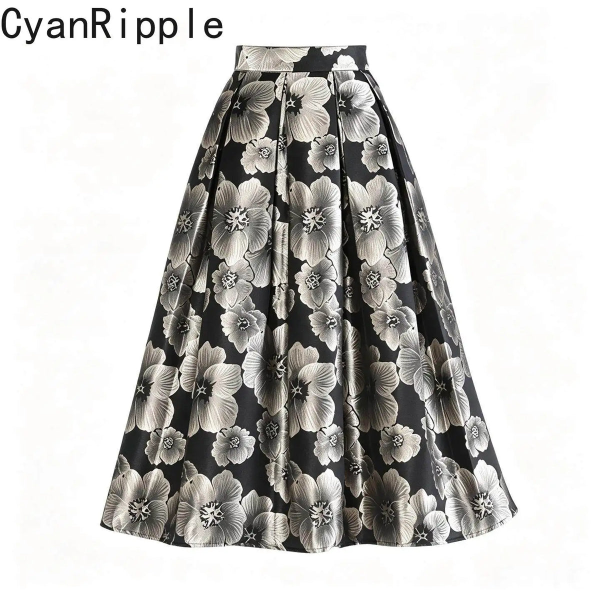 High Quality New Autumn Vintage Hepburn Embroidery Jacquard Puffy Skirt Elegant High Waist Mid-length Casual A-line Long Skirts