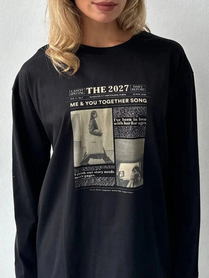 French Street Fashion Pure Cotton Long Sleeve Shirts Retro Letter Graphic Thin Sweatshirts Women Elegant Lady Tops Trendy Autumn