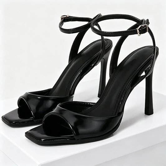 Elegant Ankle Strap High Heels Ladies Square Toe Fashion Party Dress Shoes Office Hollow Sexy Designer Brand Sandals Women Pumps