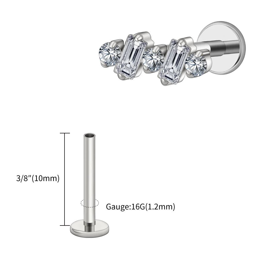 Right Grand ASTM F136 Titanium 16G Baguette CZ Climber Stud Earring Cluster Cartilage Helix Labret Stud Piercing Body Jewelry
