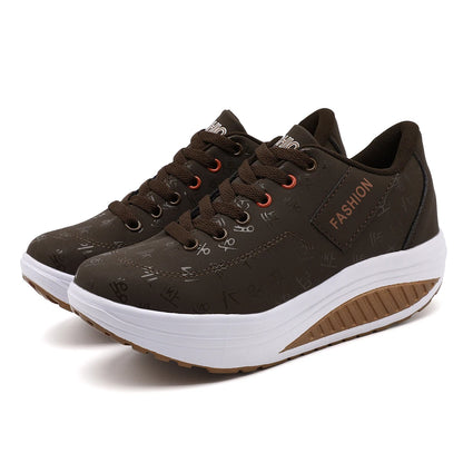 Ladies Casual Sports Shoes Breathable Comfortable Wedge Heel Thick Sole Sneakers Lace-up shoes