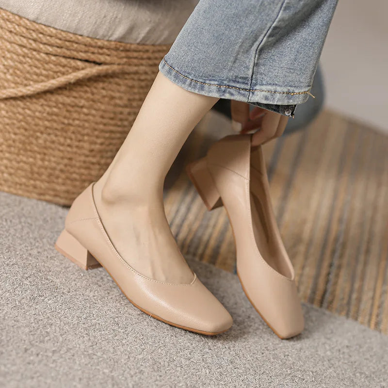 Woman Elegant Square Toe Concise Black 4CM High Heel Female Shallow Retro Mary Janes Comfortable Cute Loafers Lolita Shoes