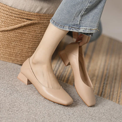 Woman Elegant Square Toe Concise Black 4CM High Heel Female Shallow Retro Mary Janes Comfortable Cute Loafers Lolita Shoes