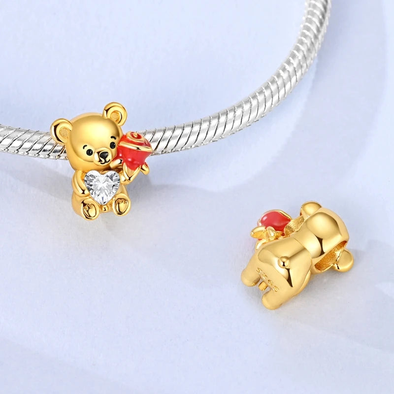 Hot Sales 925 Sterling Silver Golden Series Charms Leopard Little Bear Starfish Bow Bead Fit Original Bracelet DIY Women Jewelry