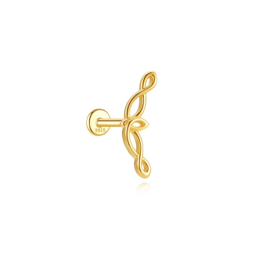 AIDE 925 Sterling Silver Shiny Hollow Lotus Flower Crown Flat Back Internal Thread Piercing Earring For Women INS Dainty Luxury