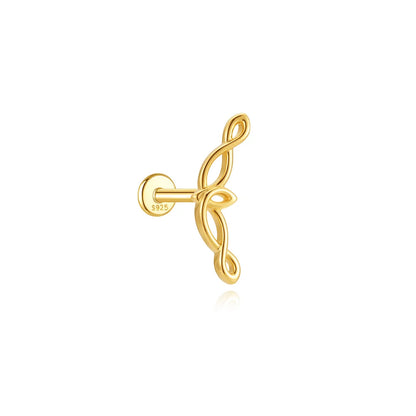 AIDE 925 Sterling Silver Shiny Hollow Lotus Flower Crown Flat Back Internal Thread Piercing Earring For Women INS Dainty Luxury