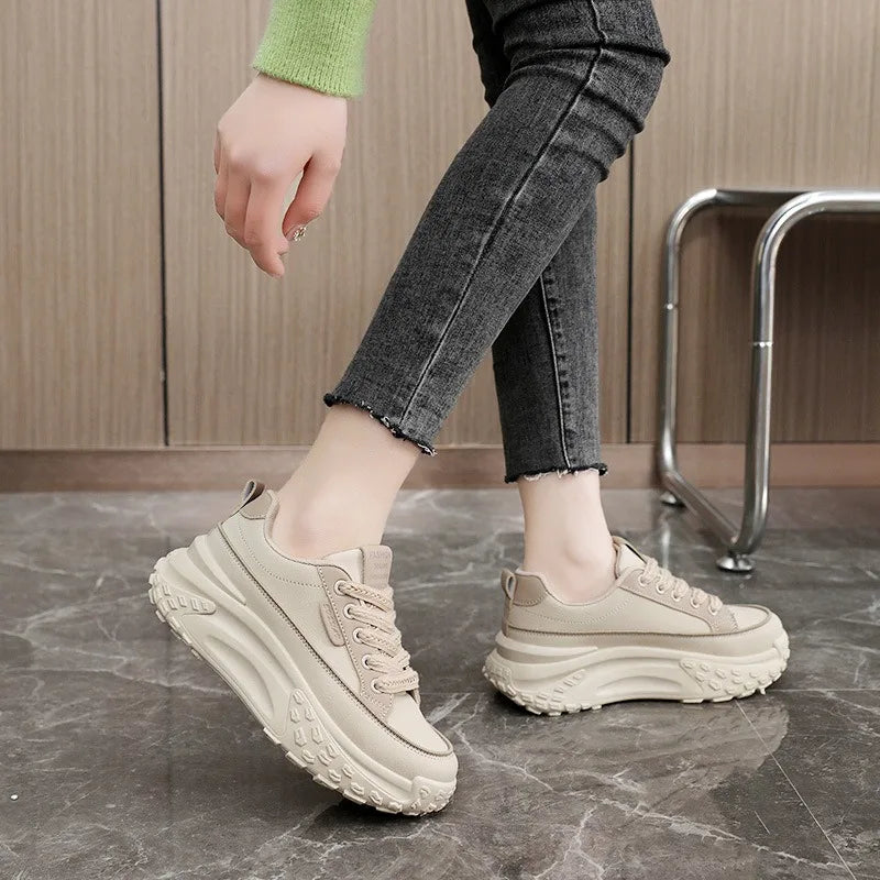 New 2026 Leather Sneakers Womens Shoes Summer Fashion Students Casual Zapatos De Mujer Thick Bottom Sports Female Platform Shoes