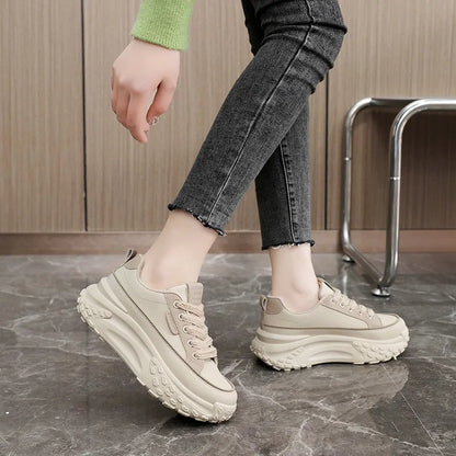 New 2026 Leather Sneakers Womens Shoes Summer Fashion Students Casual Zapatos De Mujer Thick Bottom Sports Female Platform Shoes