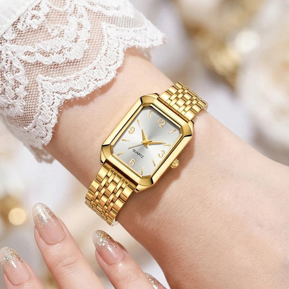 2Pcs/Set Unisex Jewelry Watches Women's Wristwatch Accessories Gold Trendy Fashionable Elegant Classic Exquisite Light Luxury Minimalist Style Luxury Bracelet Watch Set Y2K Suitable for Daily Outfits Travel Perfect Holiday Gi