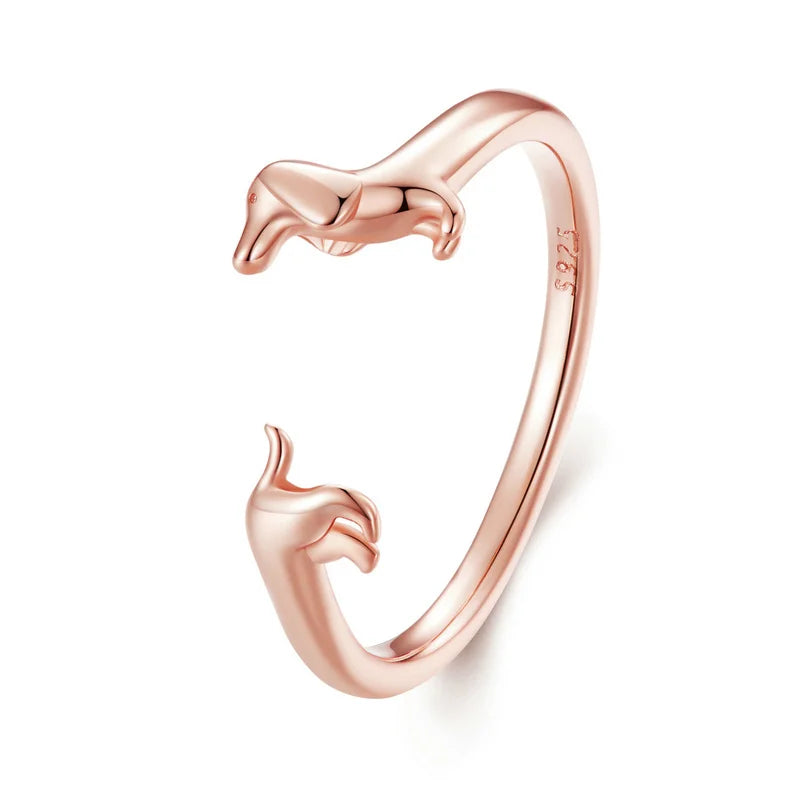 WOSTU 925 Sterling Silver Pet Cat Stackable opening Ring For Women Snake Dog Adjustable rings Fine Jewelry Party Birthday Gift