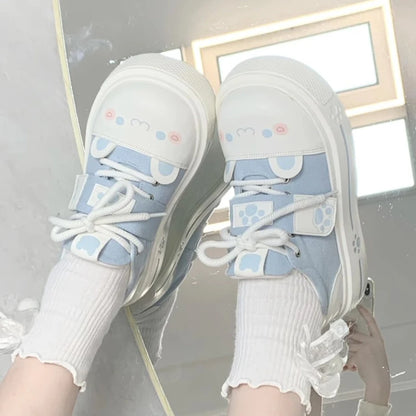 Lovely Girls Lolita Flat Platform,Young Women Students Sweet Cat Ears Elevator Canvas Shoes