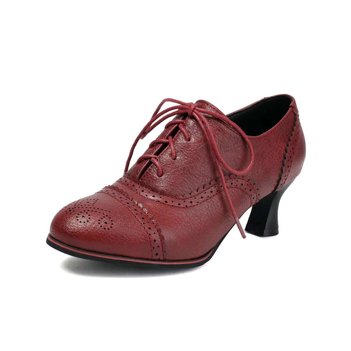 Women's Kitten Heels Oxford Pumps Retro Victorian Style Vintage Mid-Heels Lace Up Brogues Witch Costume Cosplay Shoes
