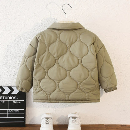 Autumn Kids Cotton Jacket Winter Boys Solid Color Thick Plus Velvet Warm Coat For 3-10 Years Teen Children Outerwear Clothing ﻿