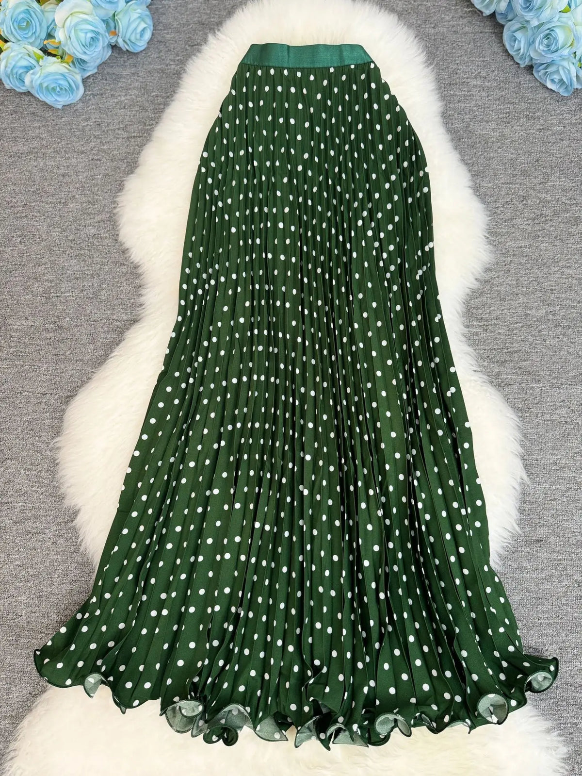 Polka Dot Print High Elegant A-line Pleated Long Skirt For Women 2025 Spring autumn Office Lady Casual Leopard Skirts