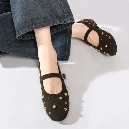 Women's Studded Buckle-Strap Mary Jane Flats