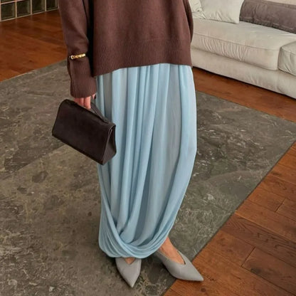 Women 2026 Summer New Hot Selling Flowy Chiffon Long Maxi Skirt Design Elegant Fashion Draped Asymmetrical Commute Office Trendy