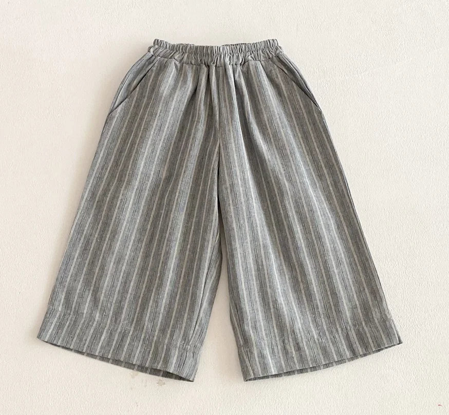Boys Girls Linen Cotton Stripe Trousers For Children's Clothes Fall Spring Boy Loose Casual Harem Pants Kids Long Pants for 1-7T
