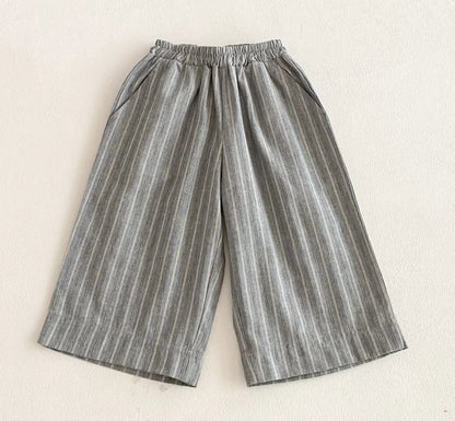 Boys Girls Linen Cotton Stripe Trousers For Children's Clothes Fall Spring Boy Loose Casual Harem Pants Kids Long Pants for 1-7T