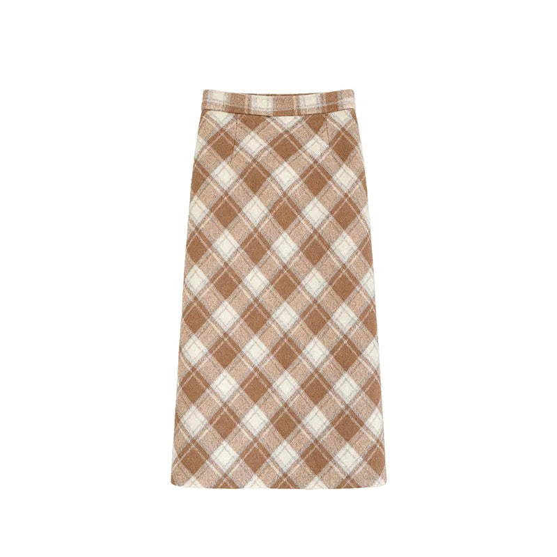 Plaid Woolen Skirts Women New Fashion 2026 Autumn Winter High Waisted Straight Midi Skirts Woman Preppy Style Retro Long Skirt