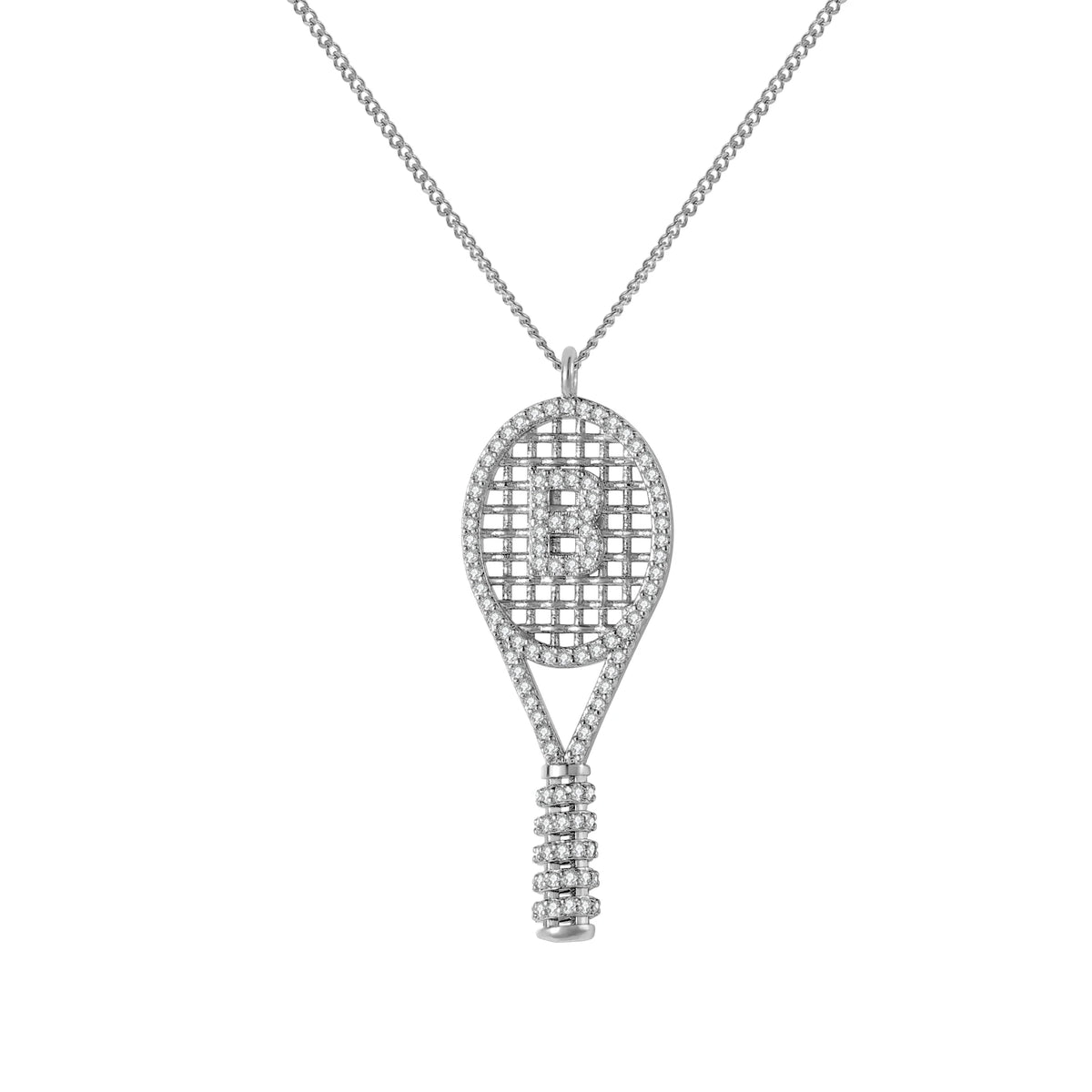 Qitian Custom Initial A‑Z Tennis Racket Necklace 18KGoldPlated Stainless Steel Zircon Pendant Fashion Sport Jewelry Gift Women