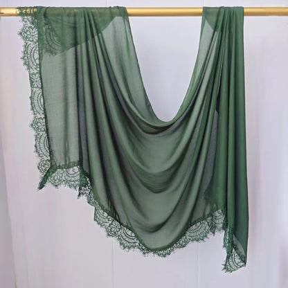 Ramadan Rayon Cotton Modal Hijab Scarf Lace L Edge Splicing Turban Breathable Shawl Cotton Plain Scarf Headscarf Women Hijabs