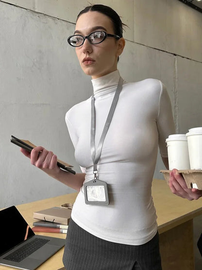 Women's Basic Turtleneck Top Casual Summer Comfortable Half Sleeve Tees Fashionable White Black Basicwear
