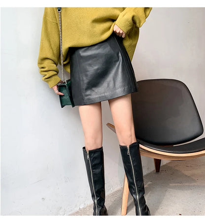 Sheepskin Leather Skirt Women 2026 Fashion New High Waist Skirt Spring Autumn Slim Mini Skirt Genuine Leather Shorts Boots Y2k