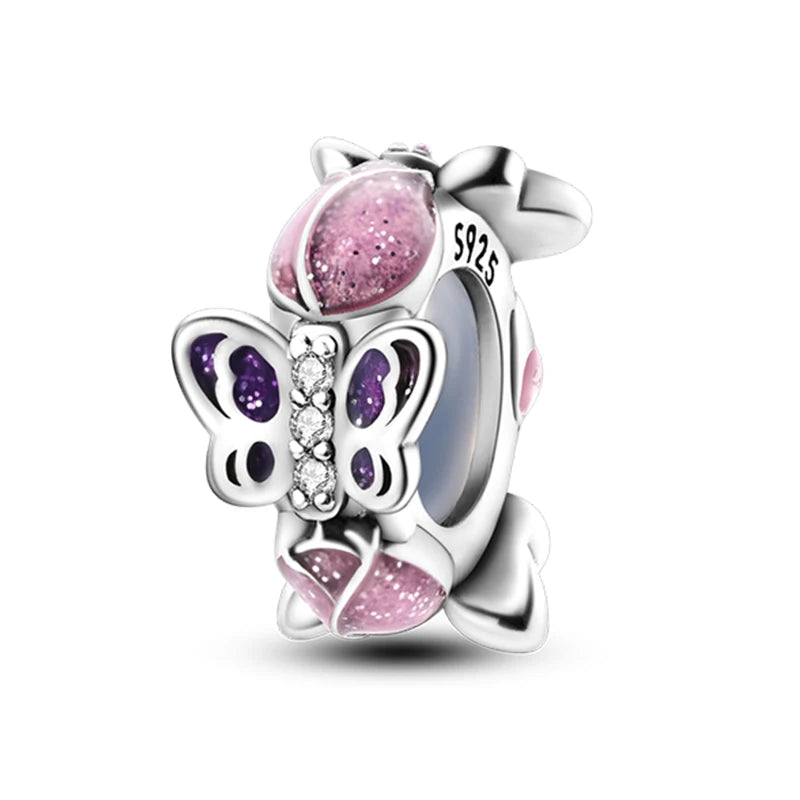 Original 925 Sterling Silver Clip Charm Inlaid Zircon Cat Butterfly Charm Silicone Spacer Beads For Women Bracelet DIY Jewelry