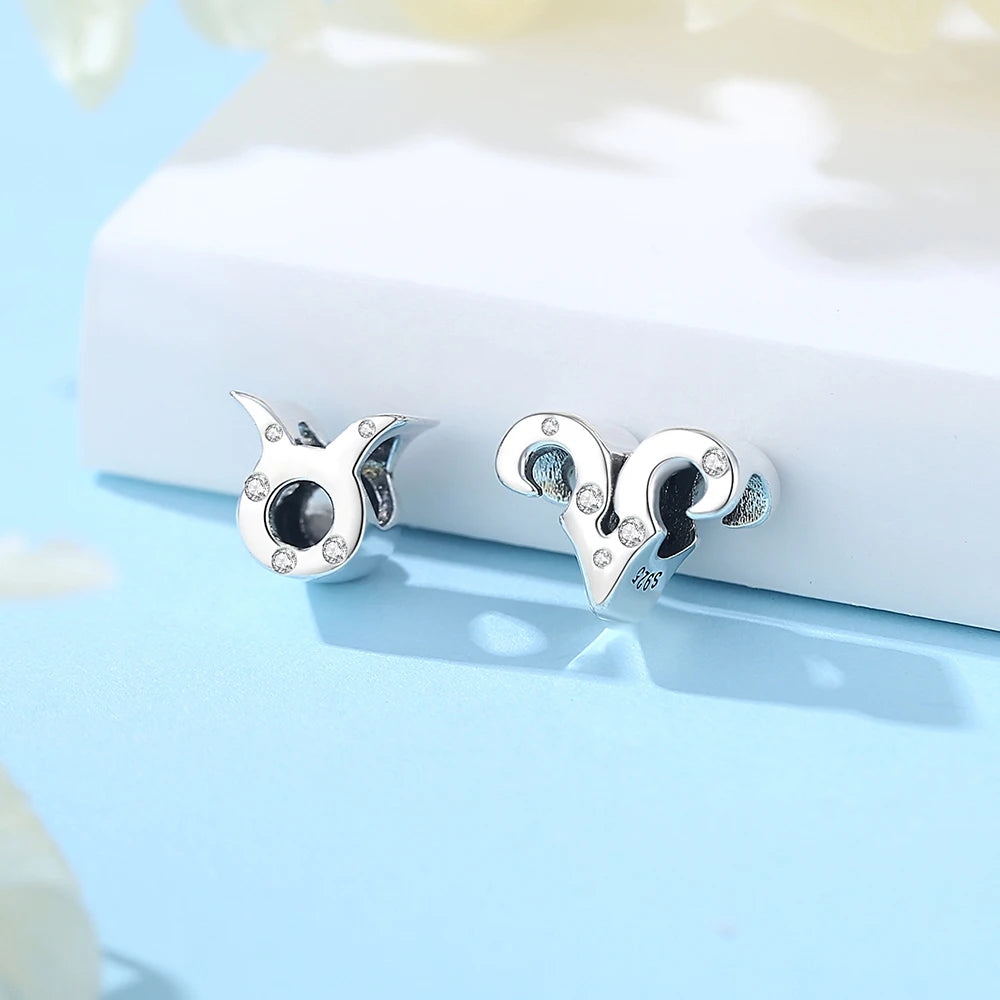 Original 925 Sterling Silver Charms Beads 12 Zodiac A-Z Letters Virgo Aries Fit Brand Bracelets Necklaces Jewelry For Women