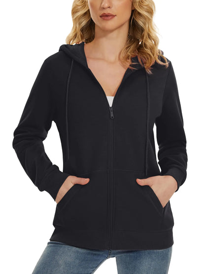 TACVASEN Spring Fleece Lining Sweatshirts Jacket Womens French Long Hoodies Full Zip Up Jacket Casual Streetwear Outdoor Coats